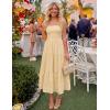 image:imageZESICA Womens 2026 Summer Boho Strapless Midi Dresses Off Shoulder Smocked Eyelet Wedding Guest Beach Long Dress PocketsBeige