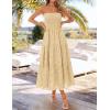 image:imageZESICA Womens 2026 Summer Boho Strapless Midi Dresses Off Shoulder Smocked Eyelet Wedding Guest Beach Long Dress PocketsBeige