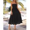 image:imageZESICA Womens 2026 Summer Boho Strapless Midi Dresses Off Shoulder Smocked Eyelet Wedding Guest Beach Long Dress PocketsBlack