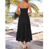 image:imageZESICA Womens 2026 Summer Boho Strapless Midi Dresses Off Shoulder Smocked Eyelet Wedding Guest Beach Long Dress PocketsBlack
