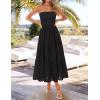 image:imageZESICA Womens 2026 Summer Boho Strapless Midi Dresses Off Shoulder Smocked Eyelet Wedding Guest Beach Long Dress PocketsBlack
