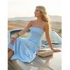 image:imageZESICA Womens 2026 Summer Boho Strapless Midi Dresses Off Shoulder Smocked Eyelet Wedding Guest Beach Long Dress PocketsBlue
