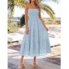 image:imageZESICA Womens 2026 Summer Boho Strapless Midi Dresses Off Shoulder Smocked Eyelet Wedding Guest Beach Long Dress PocketsBlue