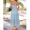 image:imageZESICA Womens 2026 Summer Boho Strapless Midi Dresses Off Shoulder Smocked Eyelet Wedding Guest Beach Long Dress PocketsBlue