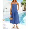 image:imageZESICA Womens 2026 Summer Boho Strapless Midi Dresses Off Shoulder Smocked Eyelet Wedding Guest Beach Long Dress PocketsDustyblue