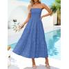 image:imageZESICA Womens 2026 Summer Boho Strapless Midi Dresses Off Shoulder Smocked Eyelet Wedding Guest Beach Long Dress PocketsDustyblue
