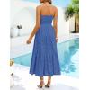 image:imageZESICA Womens 2026 Summer Boho Strapless Midi Dresses Off Shoulder Smocked Eyelet Wedding Guest Beach Long Dress PocketsDustyblue
