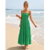 image:imageZESICA Womens 2026 Summer Boho Strapless Midi Dresses Off Shoulder Smocked Eyelet Wedding Guest Beach Long Dress PocketsGreen