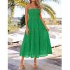 image:imageZESICA Womens 2026 Summer Boho Strapless Midi Dresses Off Shoulder Smocked Eyelet Wedding Guest Beach Long Dress PocketsGreen