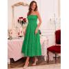 image:imageZESICA Womens 2026 Summer Boho Strapless Midi Dresses Off Shoulder Smocked Eyelet Wedding Guest Beach Long Dress PocketsGreen