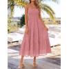 image:imageZESICA Womens 2026 Summer Boho Strapless Midi Dresses Off Shoulder Smocked Eyelet Wedding Guest Beach Long Dress PocketsPink