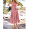 image:imageZESICA Womens 2026 Summer Boho Strapless Midi Dresses Off Shoulder Smocked Eyelet Wedding Guest Beach Long Dress PocketsPink