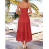 image:imageZESICA Womens 2026 Summer Boho Strapless Midi Dresses Off Shoulder Smocked Eyelet Wedding Guest Beach Long Dress PocketsWatermelon