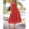 image:imageZESICA Womens 2026 Summer Boho Strapless Midi Dresses Off Shoulder Smocked Eyelet Wedding Guest Beach Long Dress PocketsWatermelon