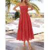 image:imageZESICA Womens 2026 Summer Boho Strapless Midi Dresses Off Shoulder Smocked Eyelet Wedding Guest Beach Long Dress PocketsWatermelon