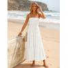 image:imageZESICA Womens 2026 Summer Boho Strapless Midi Dresses Off Shoulder Smocked Eyelet Wedding Guest Beach Long Dress PocketsWhite