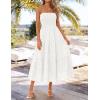 image:imageZESICA Womens 2026 Summer Boho Strapless Midi Dresses Off Shoulder Smocked Eyelet Wedding Guest Beach Long Dress PocketsWhite