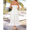 image:imageZESICA Womens 2026 Summer Boho Strapless Midi Dresses Off Shoulder Smocked Eyelet Wedding Guest Beach Long Dress PocketsWhite