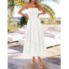 image:imageZESICA Womens 2026 Summer Boho Strapless Midi Dresses Off Shoulder Smocked Eyelet Wedding Guest Beach Long Dress PocketsWhite