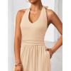 image:imageZESICA Womens Summer 2026 Sleeveless Halter Neck Jumpsuits One Piece Wide Leg Jumper Rompers Beach Vacation OutfitsApricot