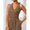 image:imageZESICA Womens Summer 2026 Sleeveless Halter Neck Jumpsuits One Piece Wide Leg Jumper Rompers Beach Vacation OutfitsBrown