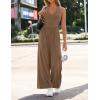 image:imageZESICA Womens Summer 2026 Sleeveless Halter Neck Jumpsuits One Piece Wide Leg Jumper Rompers Beach Vacation OutfitsBrown