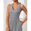image:imageZESICA Womens Summer 2026 Sleeveless Halter Neck Jumpsuits One Piece Wide Leg Jumper Rompers Beach Vacation OutfitsGray