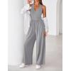image:imageZESICA Womens Summer 2026 Sleeveless Halter Neck Jumpsuits One Piece Wide Leg Jumper Rompers Beach Vacation OutfitsGray