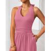 image:imageZESICA Womens Summer 2026 Sleeveless Halter Neck Jumpsuits One Piece Wide Leg Jumper Rompers Beach Vacation OutfitsPink