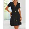 image:imageZESICA Womens Summer Short Sleeve Knit Mini Dress 2026 Casual V Neck Button Front Business Work Sweater Short DressesBlack