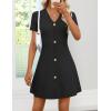 image:imageZESICA Womens Summer Short Sleeve Knit Mini Dress 2026 Casual V Neck Button Front Business Work Sweater Short DressesBlack
