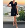 image:imageZESICA Womens Summer Short Sleeve Knit Mini Dress 2026 Casual V Neck Button Front Business Work Sweater Short DressesBlack