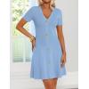 image:imageZESICA Womens Summer Short Sleeve Knit Mini Dress 2026 Casual V Neck Button Front Business Work Sweater Short DressesBlue