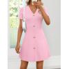 image:imageZESICA Womens Summer Short Sleeve Knit Mini Dress 2026 Casual V Neck Button Front Business Work Sweater Short DressesPink