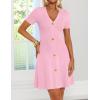 image:imageZESICA Womens Summer Short Sleeve Knit Mini Dress 2026 Casual V Neck Button Front Business Work Sweater Short DressesPink