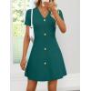 image:imageZESICA Womens Summer Short Sleeve Knit Mini Dress 2026 Casual V Neck Button Front Business Work Sweater Short DressesTeal