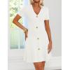 image:imageZESICA Womens Summer Short Sleeve Knit Mini Dress 2026 Casual V Neck Button Front Business Work Sweater Short DressesWhite