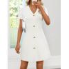 image:imageZESICA Womens Summer Short Sleeve Knit Mini Dress 2026 Casual V Neck Button Front Business Work Sweater Short DressesWhite