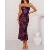 image:imageZESICA Womens Summer Strapless Floral Midi Dress 2026 Bodycon Mesh Tube Wedding Guest Cocktail Party Formal DressesBlackred