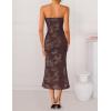 image:imageZESICA Womens Summer Strapless Floral Midi Dress 2026 Bodycon Mesh Tube Wedding Guest Cocktail Party Formal DressesBrown