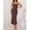 image:imageZESICA Womens Summer Strapless Floral Midi Dress 2026 Bodycon Mesh Tube Wedding Guest Cocktail Party Formal DressesBrown