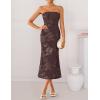 image:imageZESICA Womens Summer Strapless Floral Midi Dress 2026 Bodycon Mesh Tube Wedding Guest Cocktail Party Formal DressesBrown