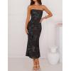 image:imageZESICA Womens Summer Strapless Floral Midi Dress 2026 Bodycon Mesh Tube Wedding Guest Cocktail Party Formal DressesTaupe