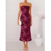 image:imageZESICA Womens Summer Strapless Floral Midi Dress 2026 Bodycon Mesh Tube Wedding Guest Cocktail Party Formal DressesWine