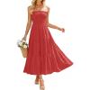 image:imageZESICA Womens 2026 Summer Boho Strapless Midi Dresses Off Shoulder Smocked Eyelet Wedding Guest Beach Long Dress PocketsWatermelon