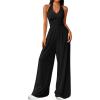 image:imageZESICA Womens Summer 2026 Sleeveless Halter Neck Jumpsuits One Piece Wide Leg Jumper Rompers Beach Vacation OutfitsBlack