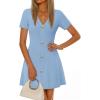image:imageZESICA Womens Summer Short Sleeve Knit Mini Dress 2026 Casual V Neck Button Front Business Work Sweater Short DressesBlue