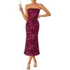 image:imageZESICA Womens Summer Strapless Floral Midi Dress 2026 Bodycon Mesh Tube Wedding Guest Cocktail Party Formal DressesWine