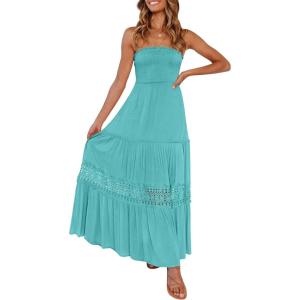 image:imageZESICA Womens 2026 Summer Boho Maxi Dresses Strapless Off Shoulder Lace Flowy A Line Beach Vacation Long SundressAqua