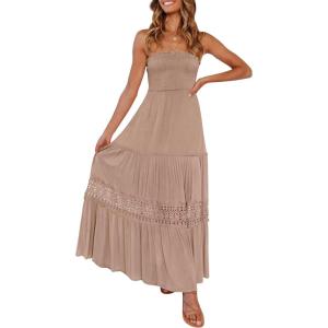 image:imageZESICA Womens 2026 Summer Boho Maxi Dresses Strapless Off Shoulder Lace Flowy A Line Beach Vacation Long SundressPink